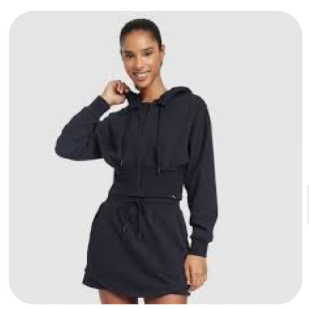 Gently Worn Women's Full Zip French Terry Cropped Hooded Sweatshirt JoyLab